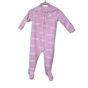 Adidas Light Pink & White Baby Fleece Footed One Piece Onesie 9M